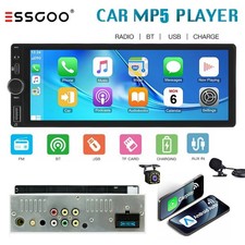 6.86" Single Din Car Stereo Radio Wired CarPlay Touch Screen BT AUX USB MIC CAM
