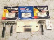 8- vintage new/preown shaving items 3-Hand Razors,Travel razor, 4-pks 24 blades