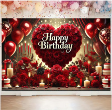 Red Rose Flower Happy Birthday Backdrop Photo Background Party Banner Decor