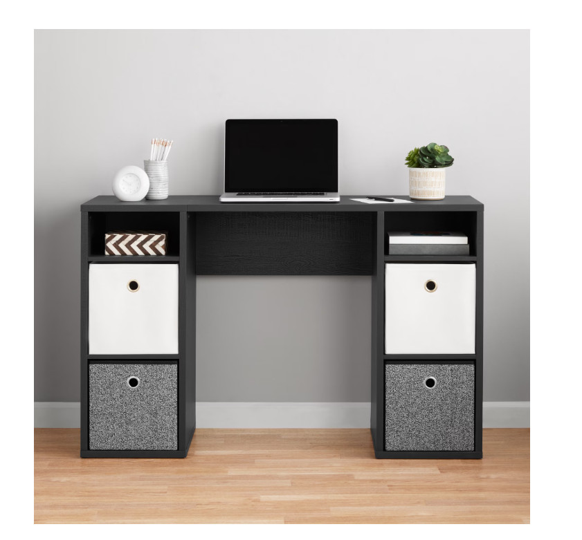 Mainstays 4-Cube Storage Desk with Shelves, Black 