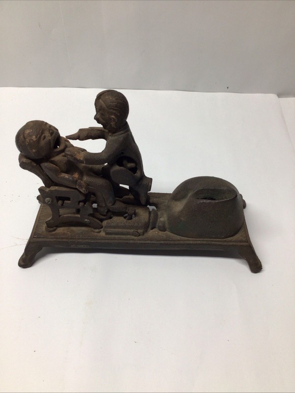 Cast Iron Toy Mechanical Bank Dentist Pulling A Tooth, Working