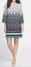 Eliza J Women Dress 3/4 Sleeve Shift Knee Length Plus Size 22W Geometric Preppy