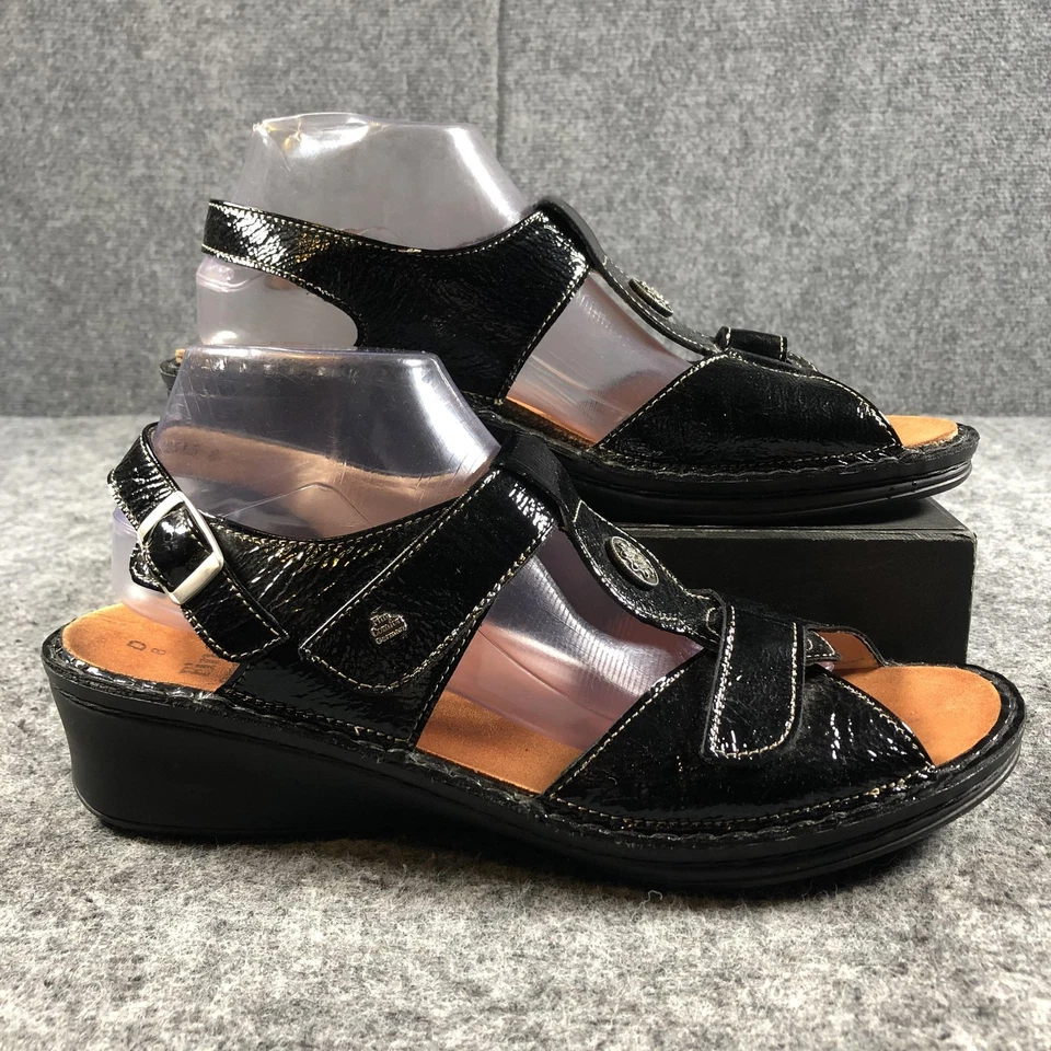 Finn 舒适凉鞋女式 8 码黑色漆皮楔形露背 — 第 2/4 张图片