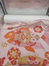 Vintage PINK Groovy Fish Flower Fieldcrest Cotton BATH TOWEL AS IS CUT 67" x 36"