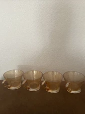 Vtg 4 Jeanette Glass Floragold Louisa Depression Tea/Coffee Cups