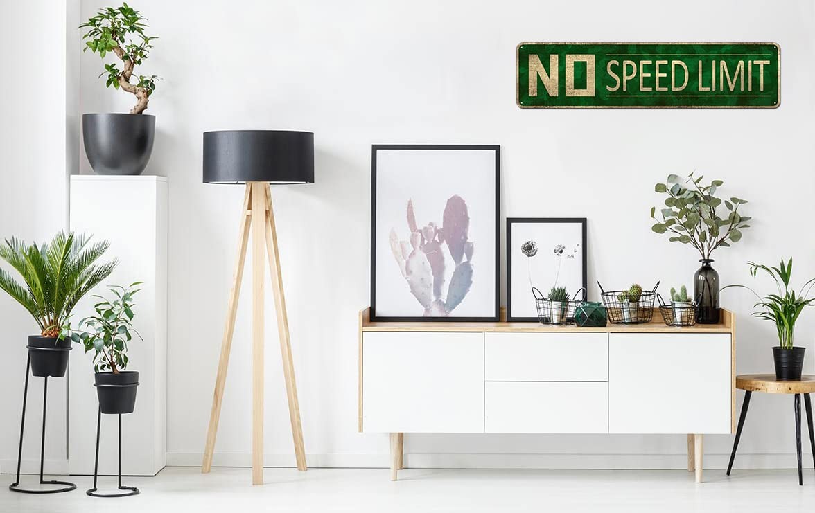 No Speed Limit Sign, Vintage Reproduction Funny Garage Man Cave Metal Sign 4"...