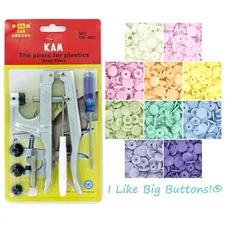 KAM Snaps Kit/Pliers/Awl - 250 Pastel Spectrum Size 20/T5 Plastic No Sew Buttons