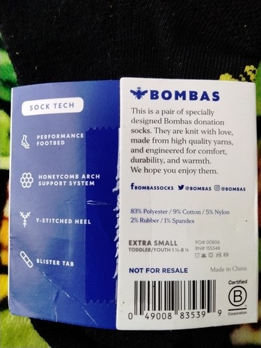 BOMBAS Women’s/Youth Ankle Socks Size XS Original Black Honeycomb Arch Support - Picture 5 of 5