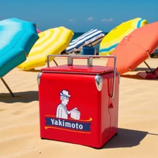 Yakimoto Vintage Metal Cooler, 14QT Portable Ice Chest for Camping, Beach, Party