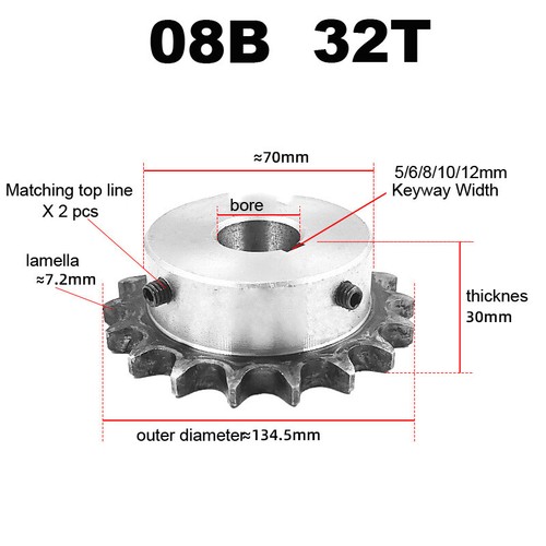 #40 Pignone trasmissione catena 10-32 denti foro 10-40 mm passo 1/2" 12,7 mm per catena 08B - Foto 28 di 28