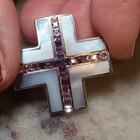 STERLING SILVER CROSS PENDANT ALAN K MOTHER OF PEARL CRYSTALS NEW RARE LAVENDER — photo 2