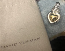 💕DAVID YURMAN Sterling, 18K Gold 0.17 Diamonds Heart Cable Pendant Enhancer EUC