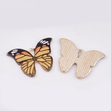5 Enamel Butterfly Charms Monarch Gold Spring Jewelry Findings Insect 22mm