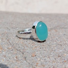 Natural Aqua Chalcedony Gemstone 925 Sterling Silver Ring Jewelry Gift A-120