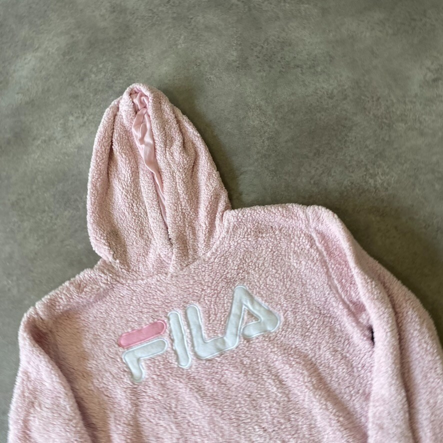 Fila Felpa con Cappuccio Donna XL Sherpa Fleece Teddy Felpa Morbida Pull Over Rosa