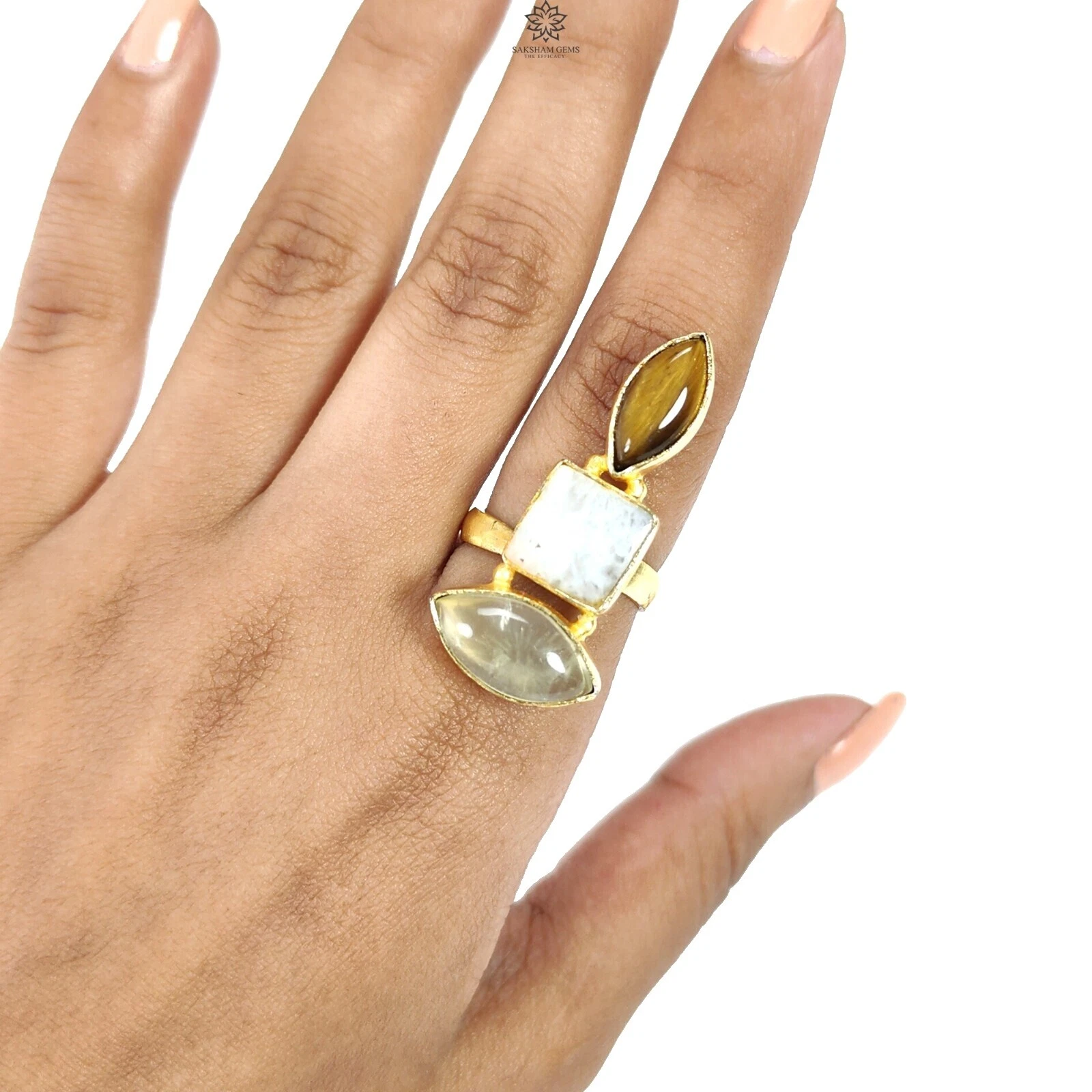 Piedra Ojo de Tigre Oro Amarillo Anillos de Moda
