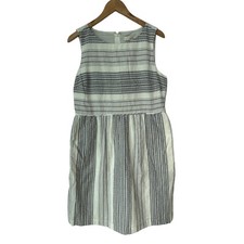 Loft Mini Dress Size 10 Dotted Line Sleeveless White Black Cotton Lined NEW