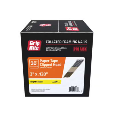 3 In. X 0.120 In. 30° Paper Collated Vinyl Coated Smooth Shank Clip-Head Framing