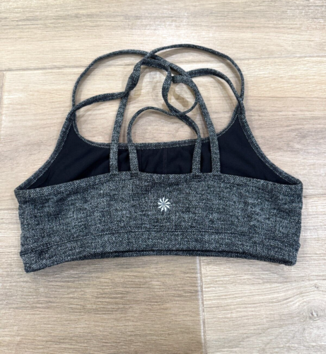 Athleta Women's Sports Bra MEDIUM Gray Strappy Athleisure Lined Yoga Gym Logo