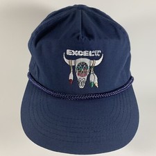 Vintage EXCEL Rodeo Bull Riding Hat, Adjustable / Embroidered Skull Feathers
