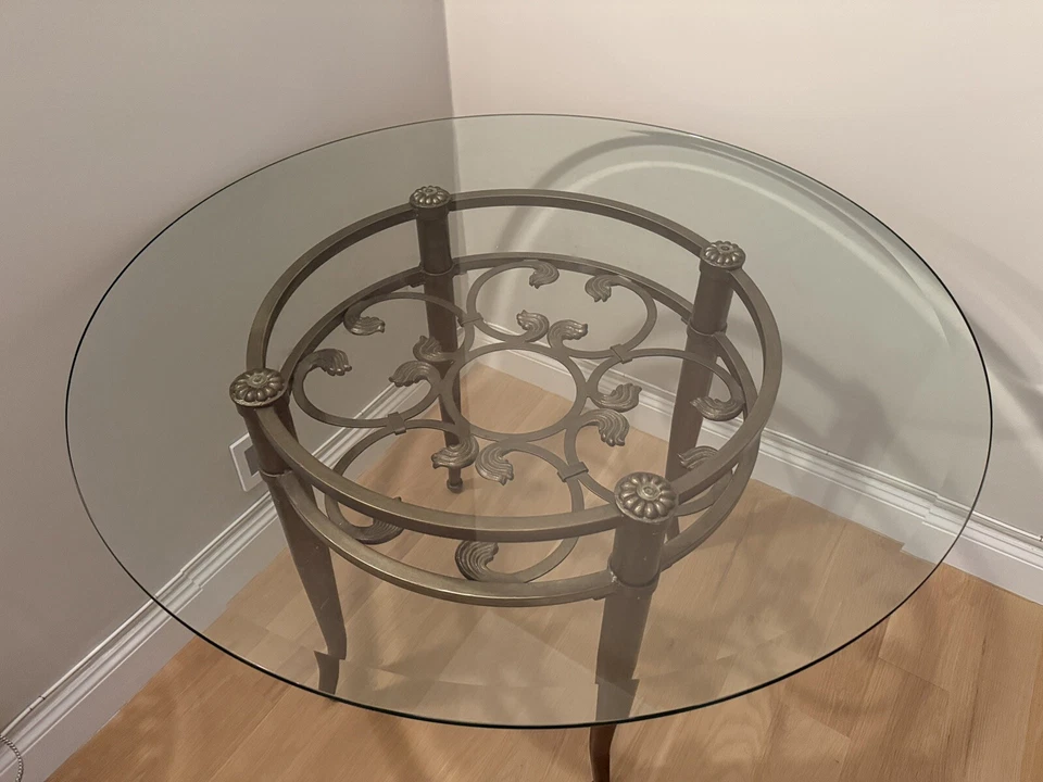 42 inch Vintage Large Round Iron Glass Top Dining Table From Fortuneoff - Image 3 of 3