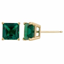 1.50 - 2.60 CARAT 14K SOLID YG created PRINCESS EMERALD STUD EARRINGS