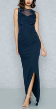 Navy Blue Maxi Dress Size 16  Slit Party Evening Wedding Occasion Cocktail Xmas