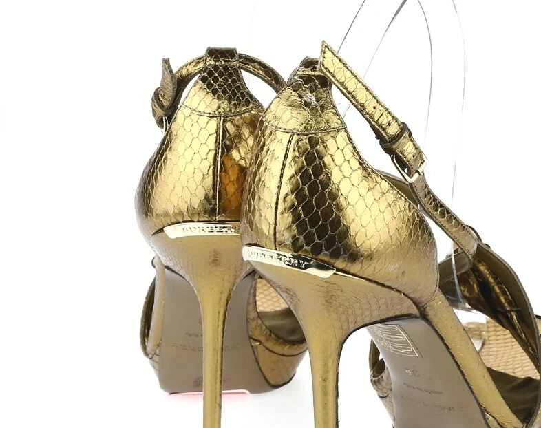 Sandalias de tacón alto Burberry Prorsum Berkeley piel de serpiente lazo bronce metálico talla 39 Foto 4 de 4