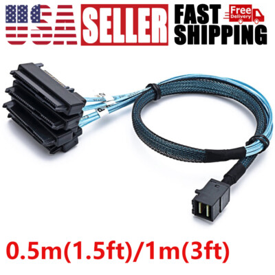 #ad 0.5m 1m Mini SAS HDD SFF 8643 to 4 SFF 8482 Connector with Power Port Hard Drive $17.69