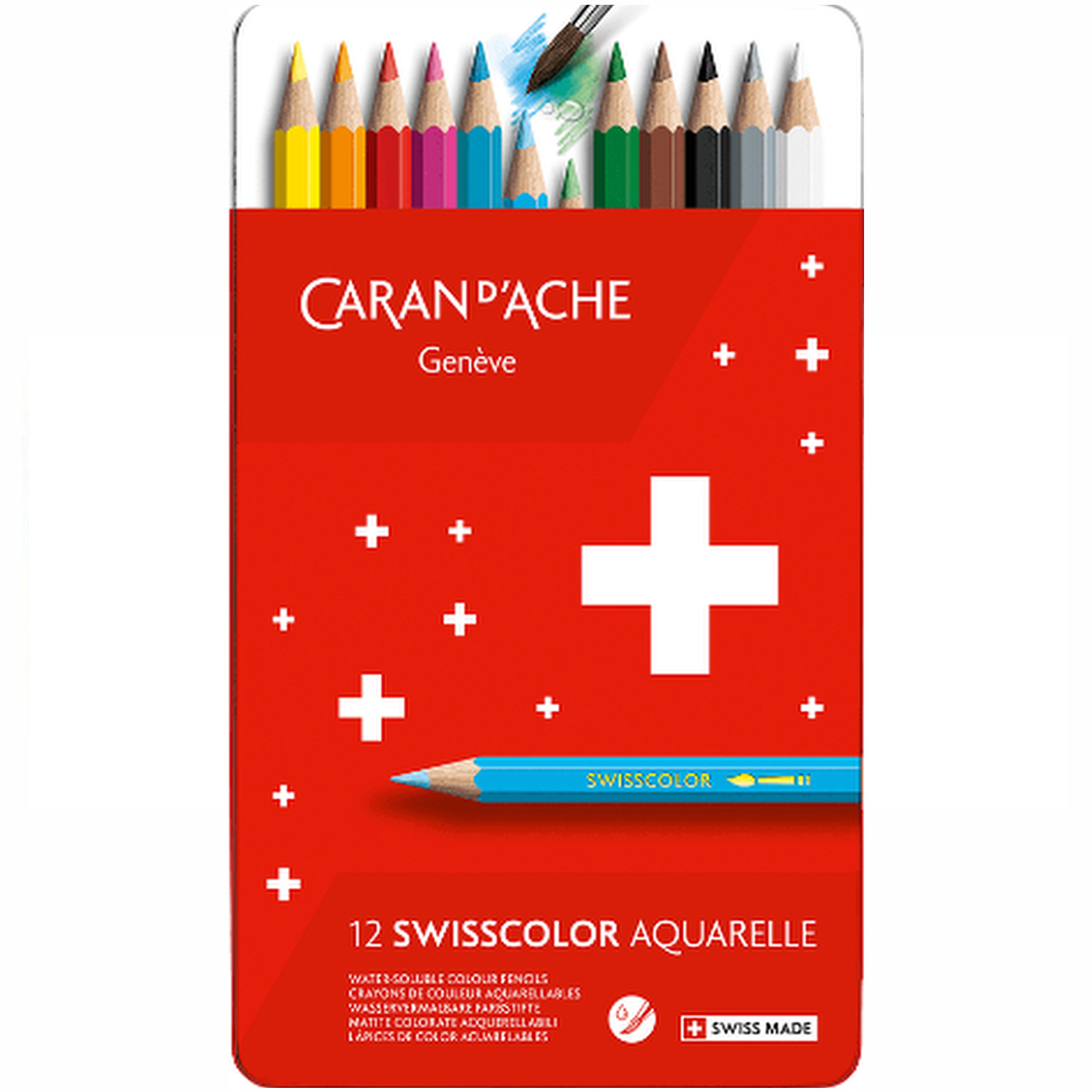 Caran d'Ache Swisscolor Water Soluble Colour Pencils Tins of 12 Assorted Colours