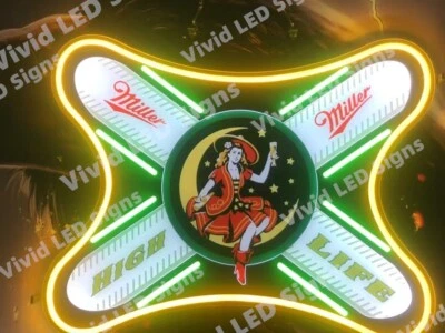 Vivid LED Miller Lite Beer High Life Girl Bar 24"x20" Neon Sign Lamp With Dimmer