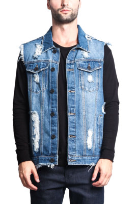 Victorious Men's Washes Distressed Denim Vest Sleeveless Jacket S~5XL -DK101