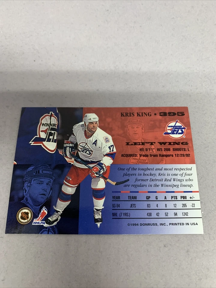 1994 Donruss The Leaf Set Hockey Card #395 Kris King Washington Capitals - Image 4 of 4