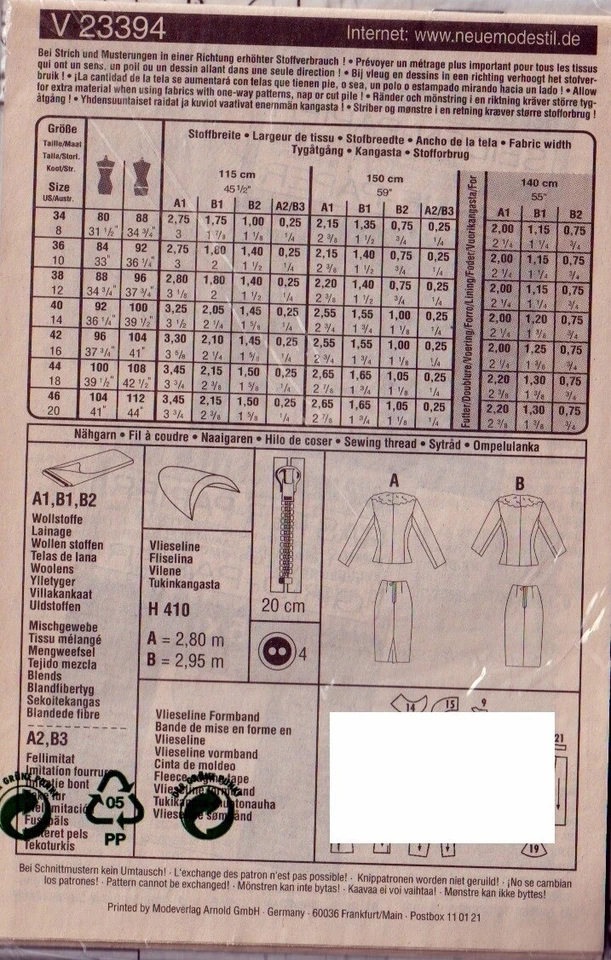 Neue Mode Stil 23394 Skirt Suit Pattern Fur Collar Misses Plus Size 8-20 New  - Image 2 of 2