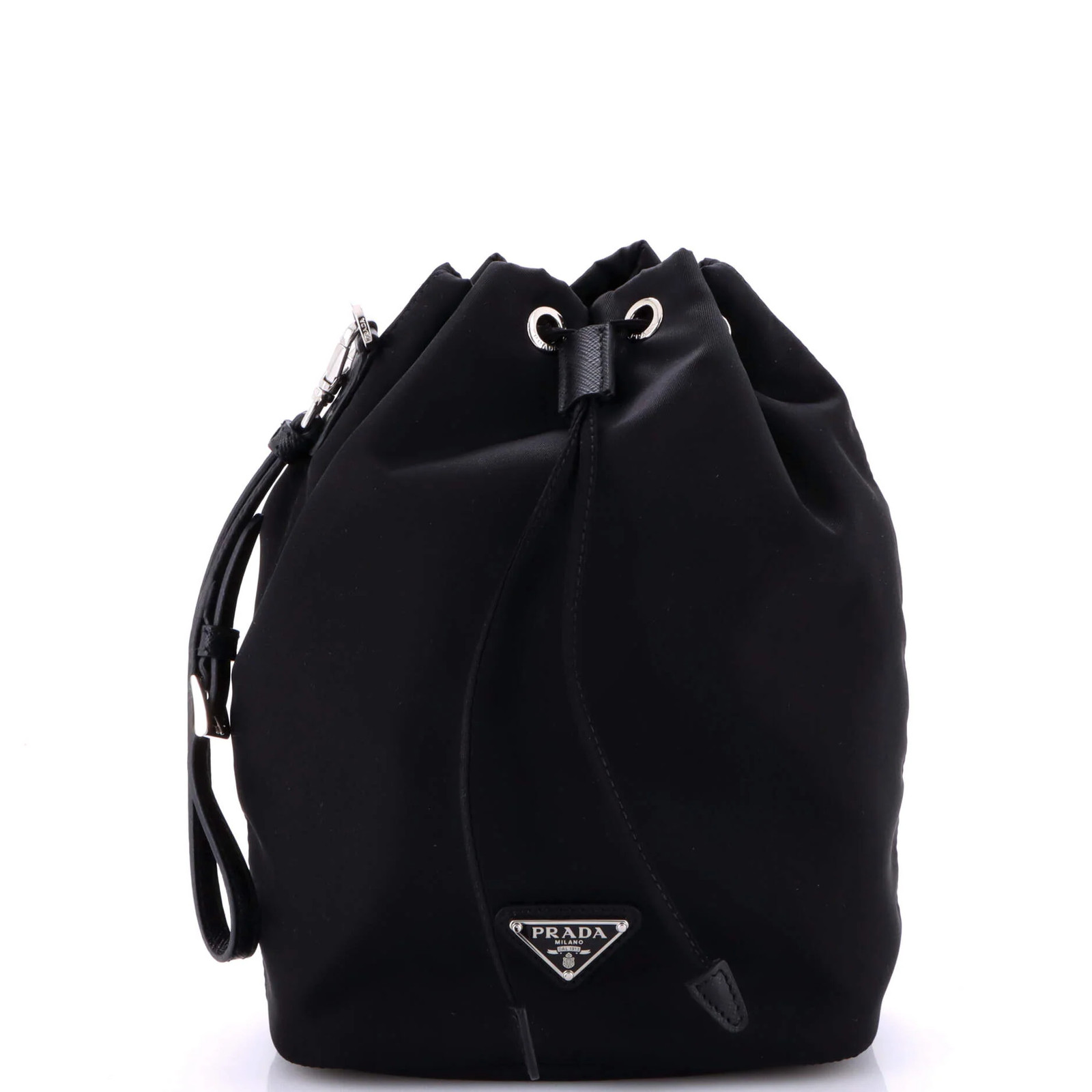 Prada Small Tessuto Drawstring Bucket Bag with Wristlet Strap-image