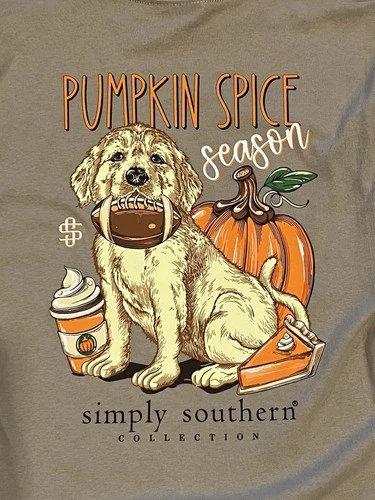 Simply Southern Youth Large Pumpkin Spice Dog Football Shirt NWT