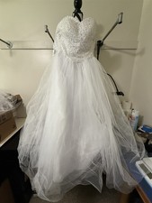 White Wedding Dress Studded Accents Princess Tulle Skirt Classic Lace Back