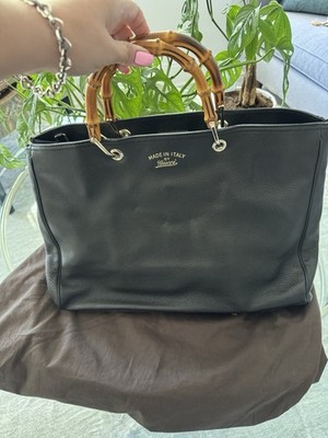 Gucci Bamboo Handle Shopper Tote Large Black Leather
