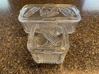 Vintage 2 PC Ribbed Federal Glass Refrigerator Dish with Vegetable Motif Lids