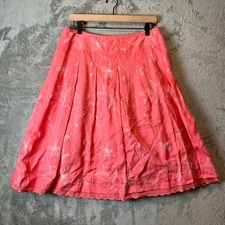 Y2K Boho Pink Embroidered Floral Linen Midi Skirt Cottagecore Fairycore Size 10