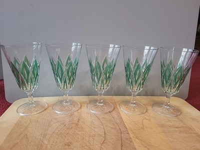 Vintage Retro Wine Glasses - VMC Reims French Cut Glass Cocktail Bar, Set of 5