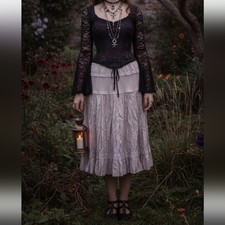 Y2K Pink Crinkle Tiered Midi Skirt Coquette Fairy Whimsigoth Womens M