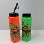 New ListingVTG 1988 Teenage Mutant Ninja Turtles TMNT Water Bottle Lot & 1 Straw Orange