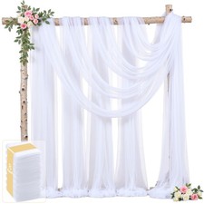 8 Panels White Wedding Arch Draping Fabric 30 Inch x 19 FT Tulle Curtains
