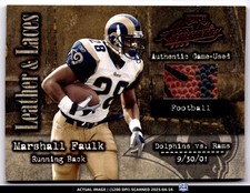 2002 Playoff Absolute #LL-48 Marshall Faulk Leather and Laces #/500