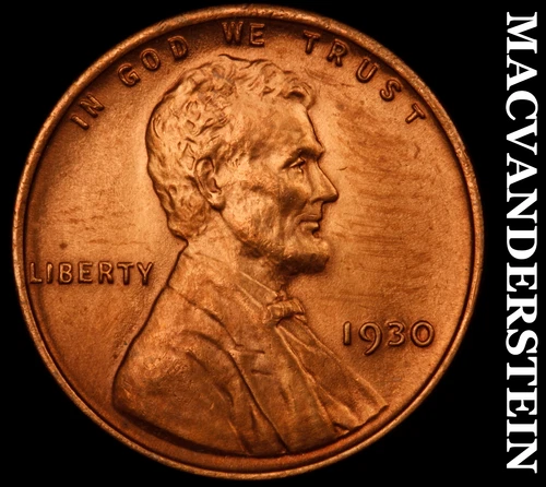 1930 Lincoln Wheat Cent- Red- Choice Gem Brilliant Uncirculated Luster #J1360