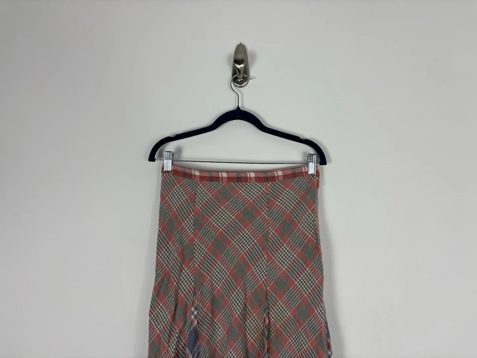 Falda midi Polo Denim & Supply línea A talla 4 gris rosa a cuadros 100 % lino Foto 4 de 4