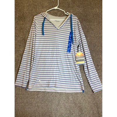 Mossy Oak Elements Women's Long Sleeve Striped Hooded Shirt Sun Protection L/G