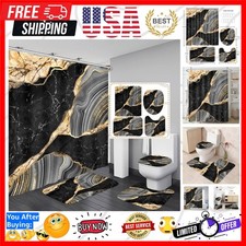 4 Pcs Black Marble Shower Curtain Gold Bathroom Sets with Shower Curtain and ...
