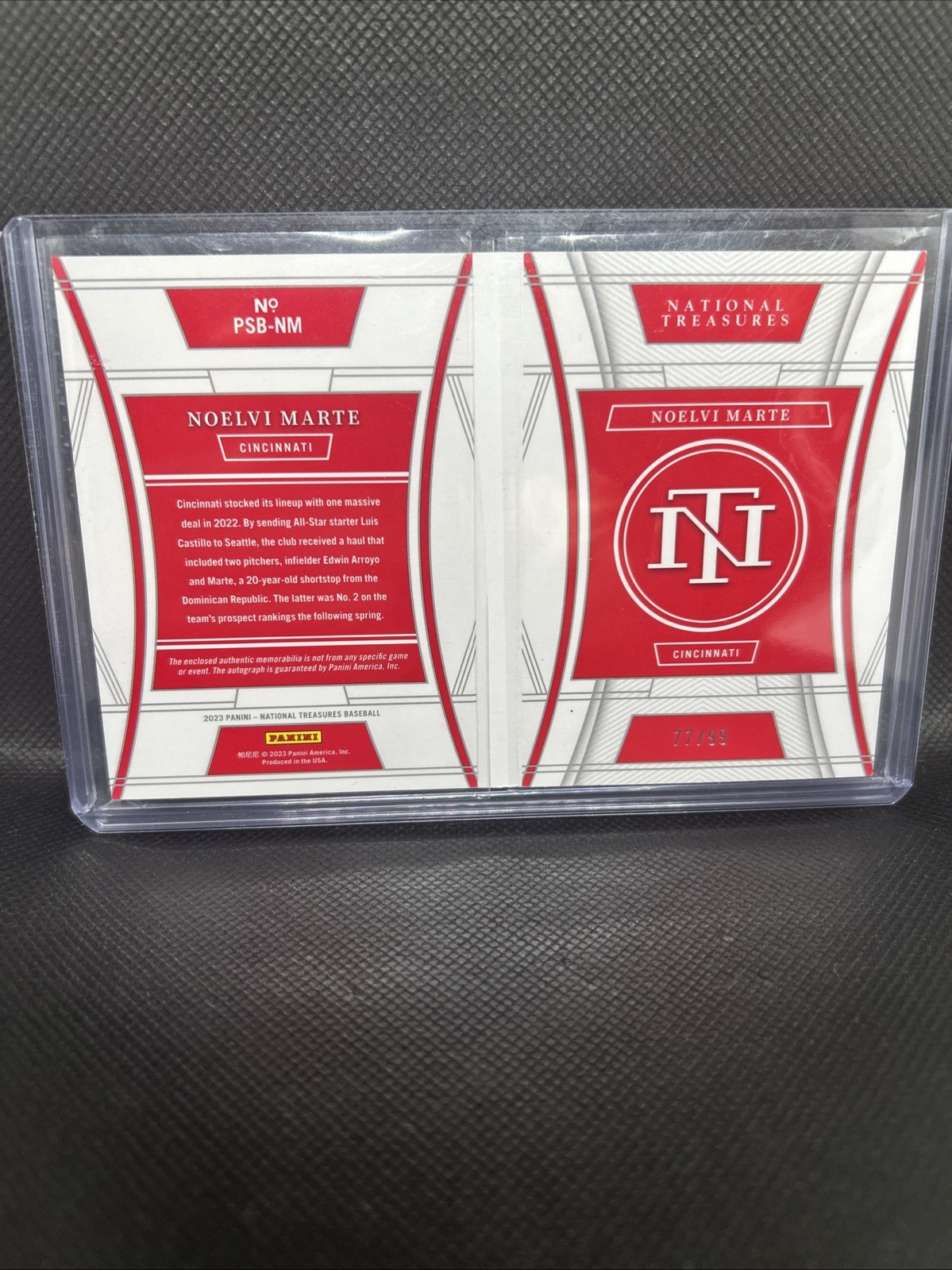 Panini 2023 National Treasures Noelvi Marte Booklet Auto Patch /99 Reds view 2